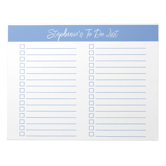 Script Light Blue 8.5x11 Two Column Checklist Anteckningsblock (Framsida)