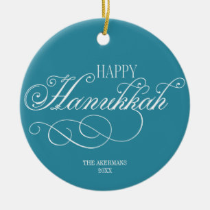 Script Lycklig Hanukkah Helgdag Julgransprydnad Keramik