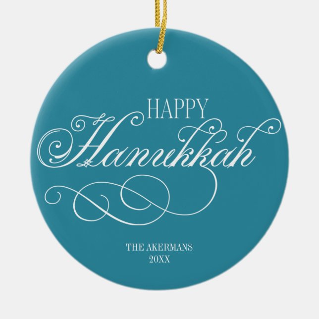 Script Lycklig Hanukkah Helgdag Julgransprydnad Keramik (Framsidan)
