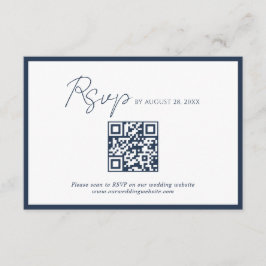 Script Marinblå Kant QR-kod Bröllop RSVP Tilläggskort
