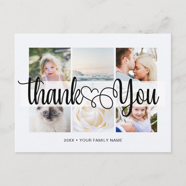 Script med hjärta tack 6 bilder Universal Vykort (Framsida)