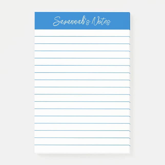 Script Medium Blå Linjerad Personlig Post-it Block (Framsida)