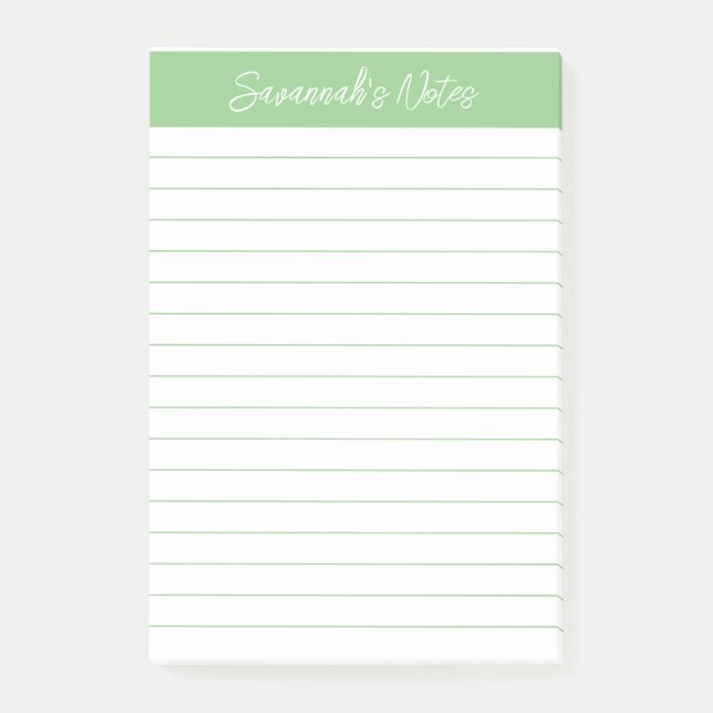 Script Medium Sage Green Lined Personalized Post-it Block (Framsida)