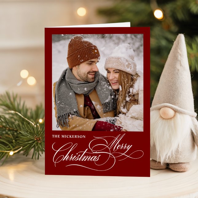 Script Merry Christmas 1 photo Folded Holiday Card Helgkort (Skapare uppladdad)