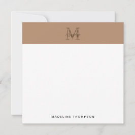 Script Metallic Taupe Gold Monogram Square Anteckningskort