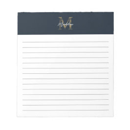 Script Metallisk Marinblå Guld Monogram Linjerad Anteckningsblock
