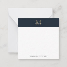 Script Metallisk Navy Guld Monogram Fyrkantig Mini Anteckningskort
