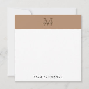 Script Metallisk Taupe Guld Monogram Kvadrat Anteckningskort