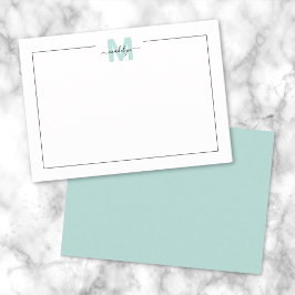 Script Minimalist Tealblå Namnmonogram Anteckningskort