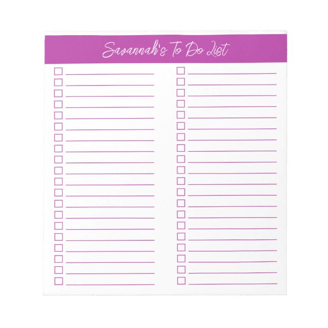 Script Modern Dark Pink Two Column Checklist Anteckningsblock (Framsida)