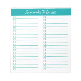 Script Modern Elegant Teal Two Column Checklist Anteckningsblock