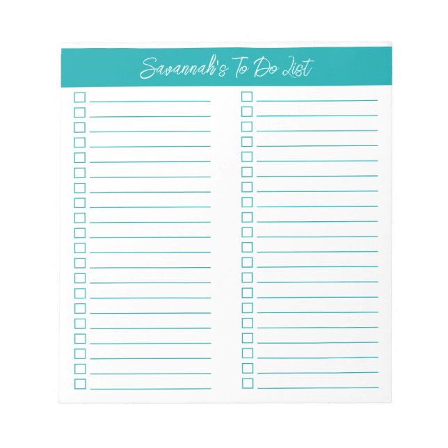 Script Modern Elegant Teal Two Column Checklist Anteckningsblock (Framsida)