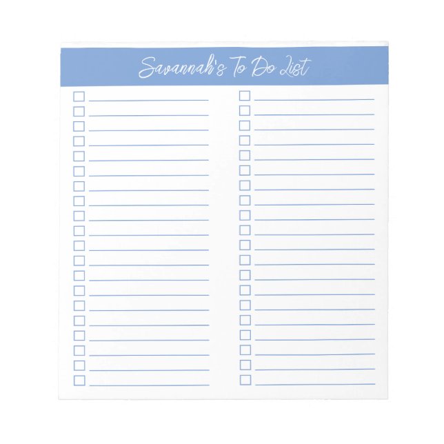 Script Modern Light Blue Two Column Checklist Anteckningsblock (Framsida)