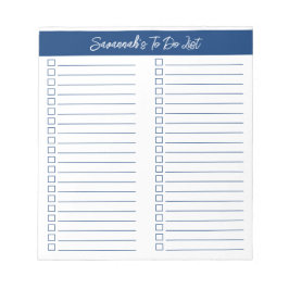 Script Modern Navy Blue Two Column Checklist Anteckningsblock