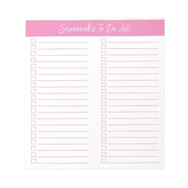 Script Modern Pink Two Column Checklist Anteckningsblock (Framsida)