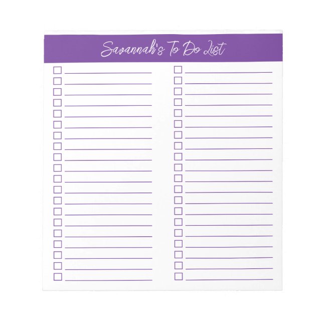 Script Modern Purple Two Column Checklist Anteckningsblock (Framsida)