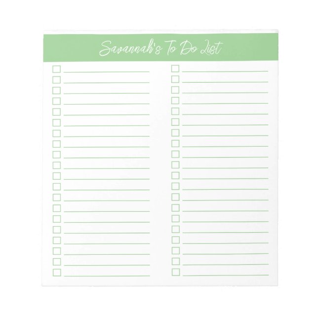 Script Modern Sage Green Two Column Checklist Anteckningsblock (Framsida)