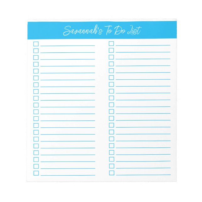 Script Modern Sky Blue Two Column Checklist Anteckningsblock (Framsida)