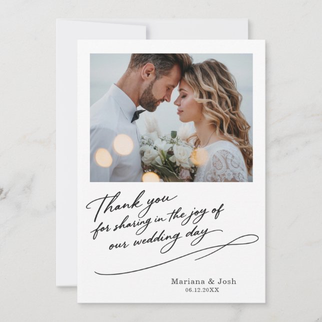Script Modern Wedding 2 Photos Thank You Card Tack Kort (Framsida)