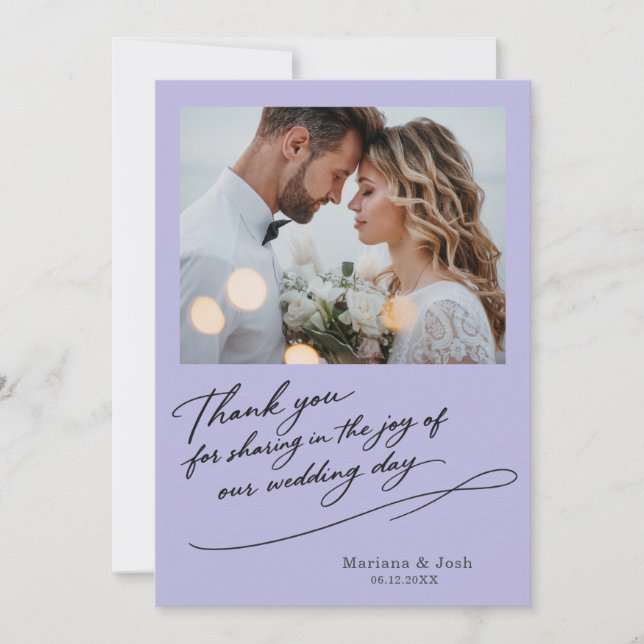 Script Modern Wedding 2 Photos Thank You Card Tack Kort (Framsida)