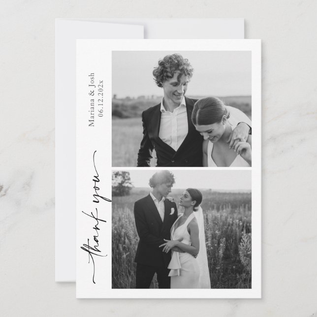 Script Modern Wedding 2 Photos Thank You Card Tack Kort (Framsida)