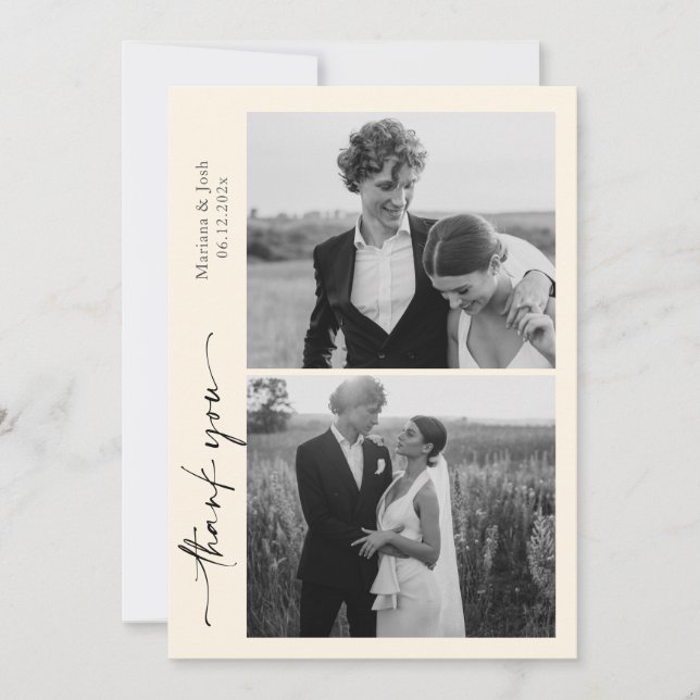 Script Modern Wedding 2 Photos Thank You Card Tack Kort (Framsida)