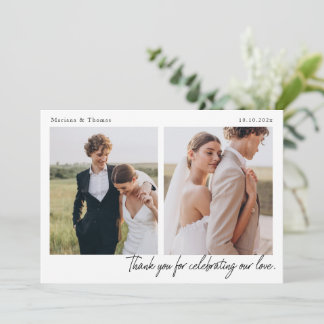 Script Modern Wedding 2 Photos Thank You Card Tack Kort