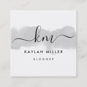 SCRIPT MONOGRAM elegant initialer grått vattenfärg Fyrkantigt Visitkort