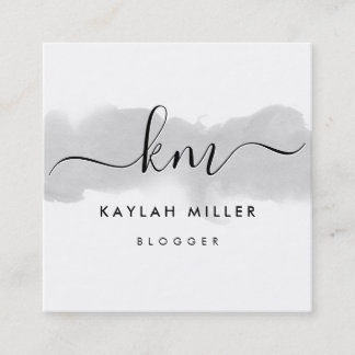 SCRIPT MONOGRAM elegant initialer grått vattenfärg Fyrkantigt Visitkort
