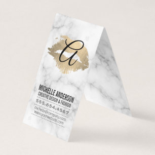 Script Monogram Guld Kiss Stain Marble Visitkort