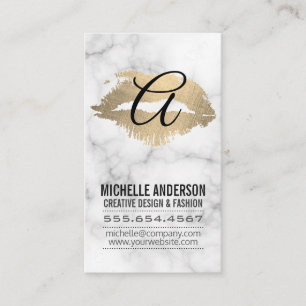 Script Monogram Guld Kiss Stain Marble Visitkort