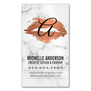 Script Monogram Kiss Stain Marble Magnetiska Visitkort