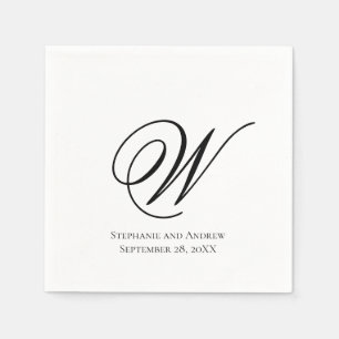 Script Monogram Svart Vitt Elegant Bröllop Pappersservett