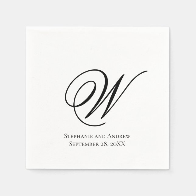Script Monogram Svart Vitt Elegant Bröllop Pappersservett (Framsidan)