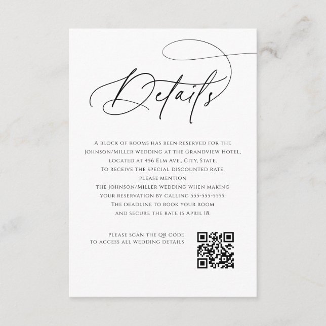 Script Monogram Wedding Details White QR Code Tilläggskort (Framsida)