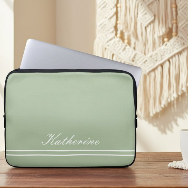 Script Name Minimalist Green Eucalyptus Laptop Fodral (Skapare uppladdad)