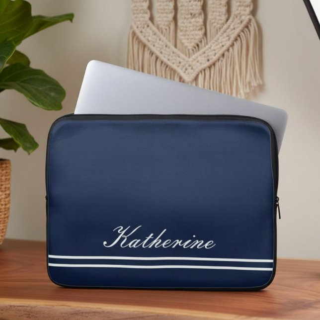 Script Name Minimalist Navy Blue Laptop Fodral (Skapare uppladdad)