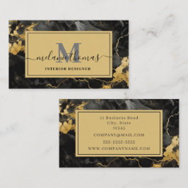 Script Namn Monogram Black och Guld Marble Visitkort
