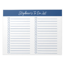 Script Navy Blue 8.5x11 Two Column Checklist Anteckningsblock