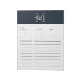 Script Navy Blue Metallic Gold Monogram Recipe Anteckningsblock