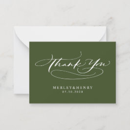 Script Olive Green Wedding Budget Thank You Anteckningskort