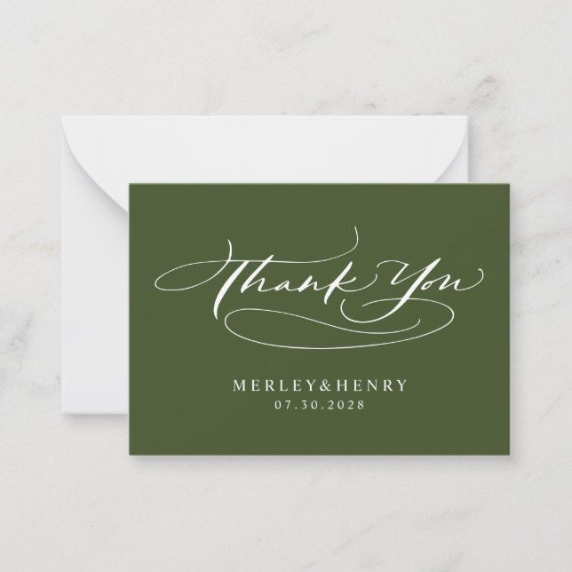 Script Olive Green Wedding Budget Thank You Anteckningskort (Framsida)