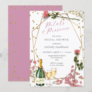 Script Petals och Prosecco Peony Rosa Inbjudningar