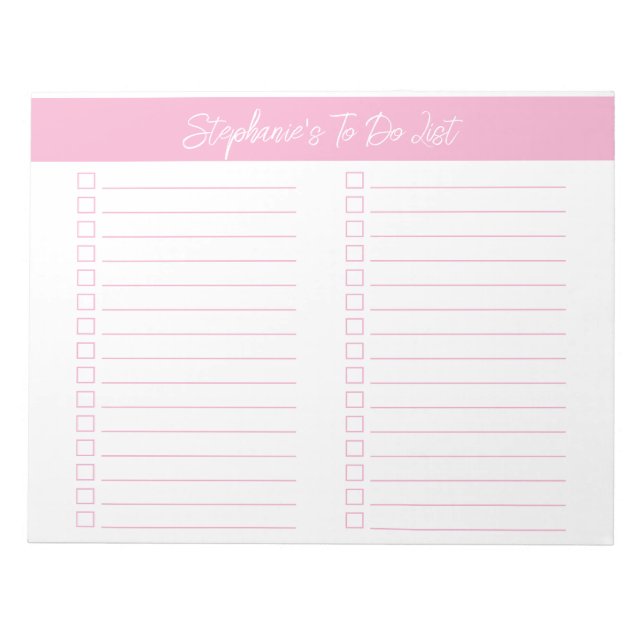 Script Pink 8.5x11 Two Column Checklist Anteckningsblock (Framsida)