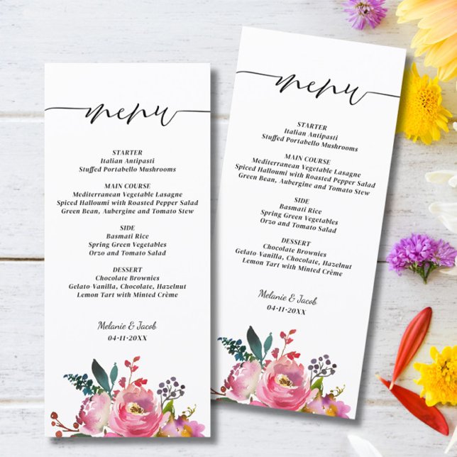 Script Pink Floral Wedding Meny (Skapare uppladdad)