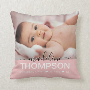 Script Rosa Baby Newborn Keepsaké Namn Photo Kudde