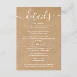 Script Rustic Kraft Bröllopsdetaljer Information Tilläggskort