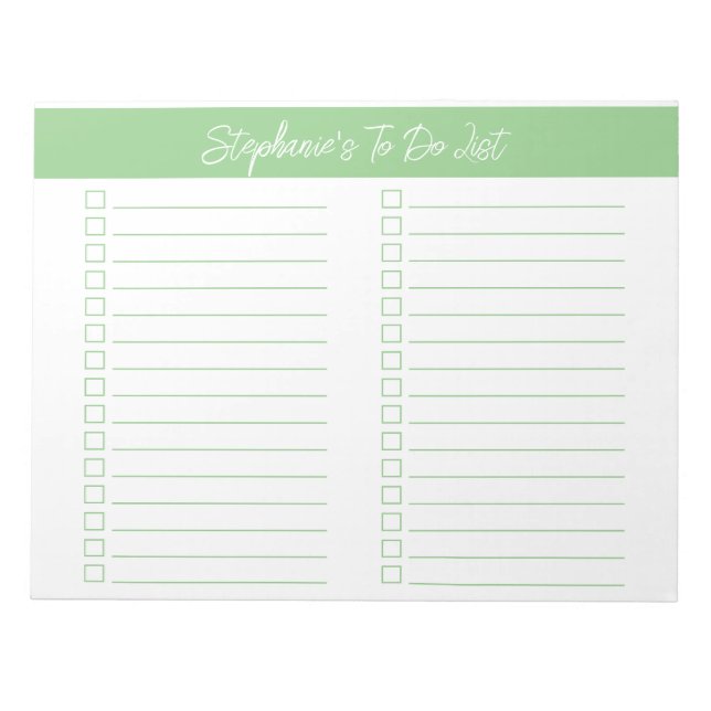 Script Sage Green 8.5x11 Two Column Checklist Anteckningsblock (Framsida)