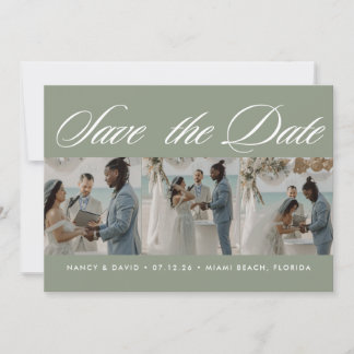 Script Sage Green photo Collage Beach Wedding Spara Datumet