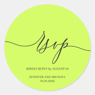 Script Signatur Elegant Bröllop RSVP Cyber Lime Runt Klistermärke